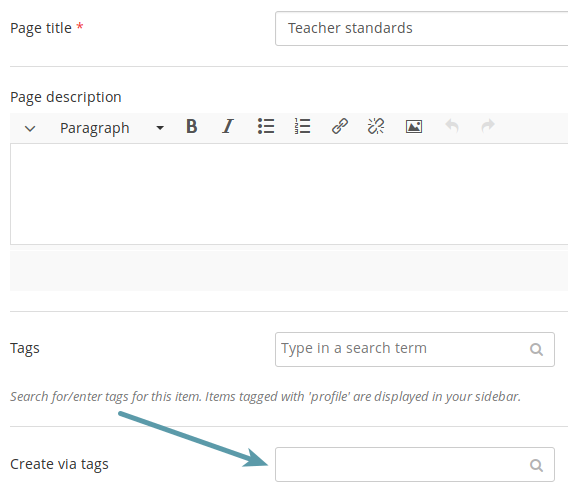 Create a page via tags